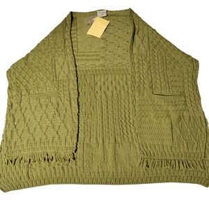 Connemara Knitwear Merino Wool Aran Shawl Wrap Green One Size Fits Plus Ireland
